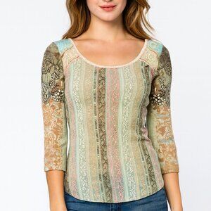 Vintage Y2K Edista Top Printed Lace Front Grunge Fairy Cottagecore Boho size M